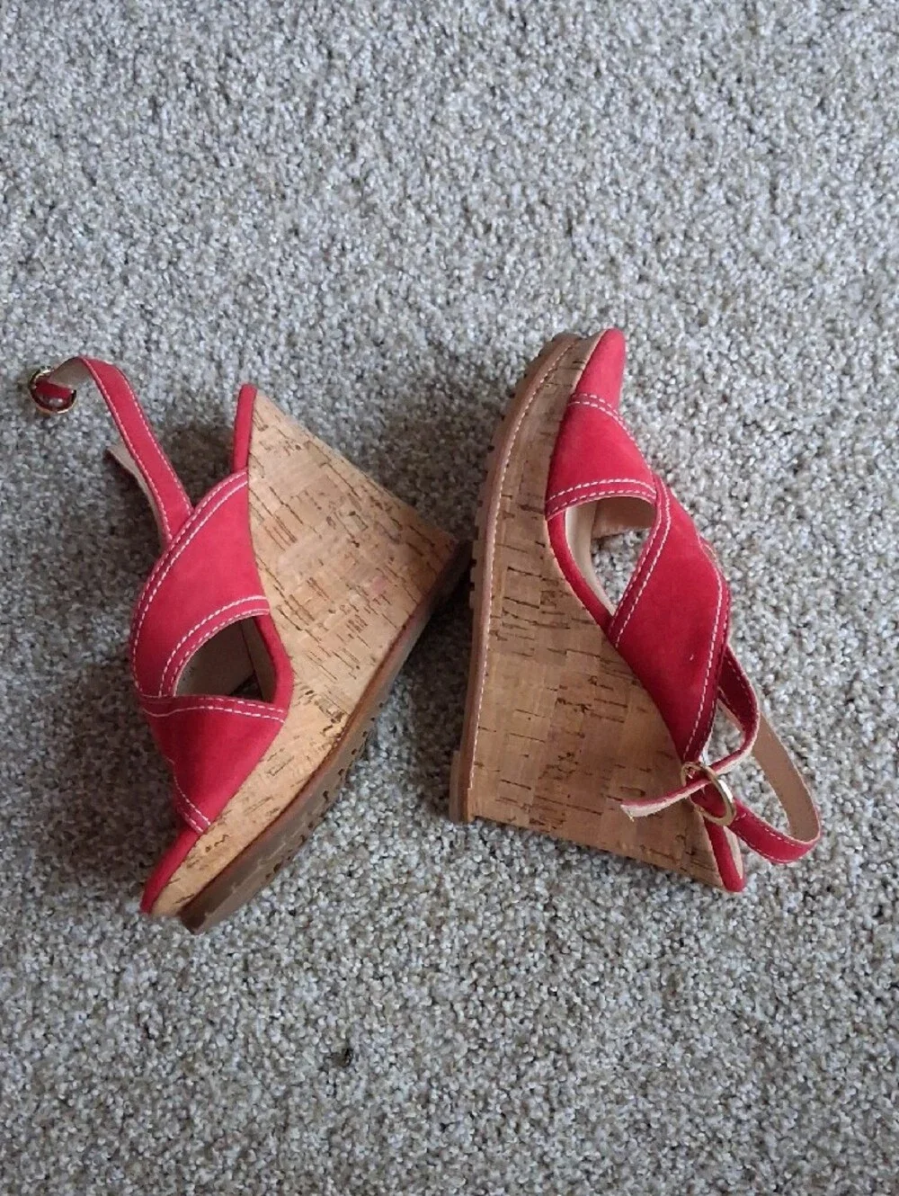 Diane Von Furstenberg Red Suede Cork Wedge Sandals